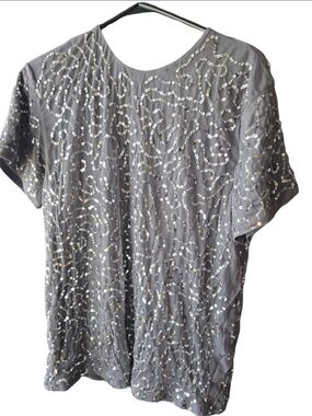 Express Silver Sequin Embellished Women’s Top Size Large 90's Y2K